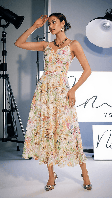 ABITO MIDI ORNAN CON RICAMI FLOREALI