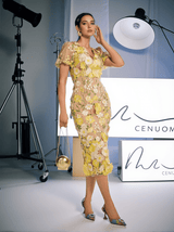 Grayson Flower Embroidered Midi Dress In Yellow