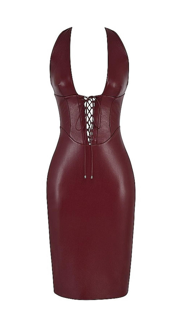 AIIZIE LEATHER MIDI DRESS IN WINE - product image