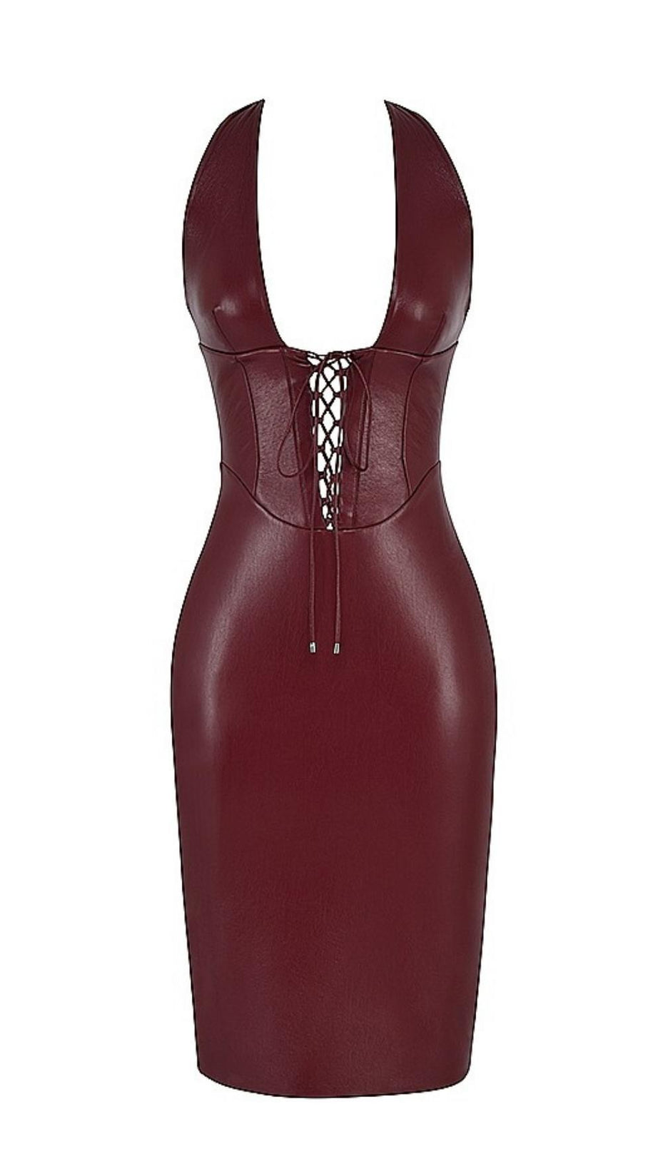 LEATHER MIDI DRESS IN WINE