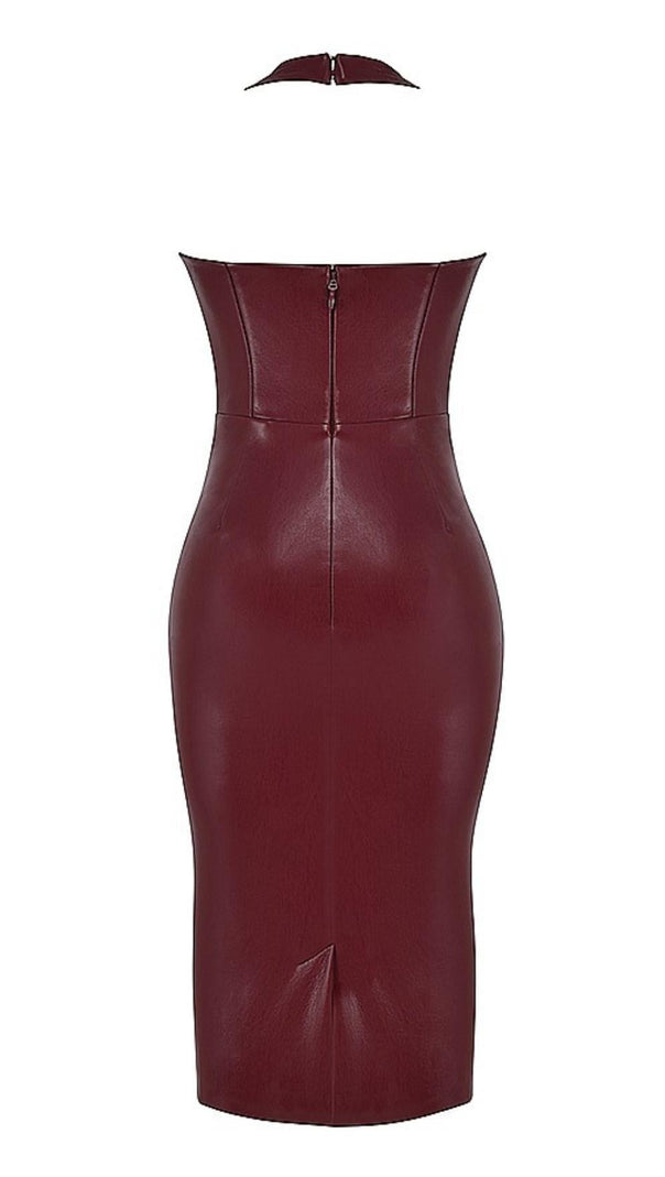 AIIZIE LEATHER MIDI DRESS IN WINE - product image