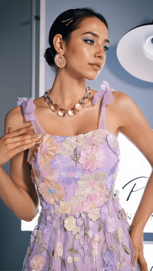 AIIZIE PHILIP LACE UP EMBROIDERED MINI DRESS - product image