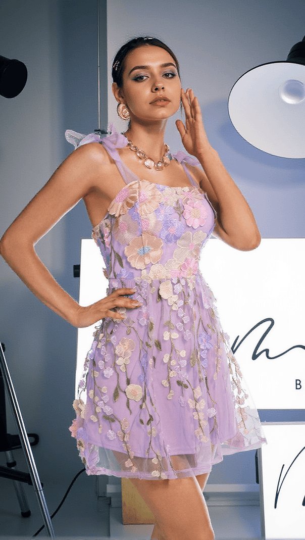AIIZIE PHILIP LACE UP EMBROIDERED MINI DRESS - product image