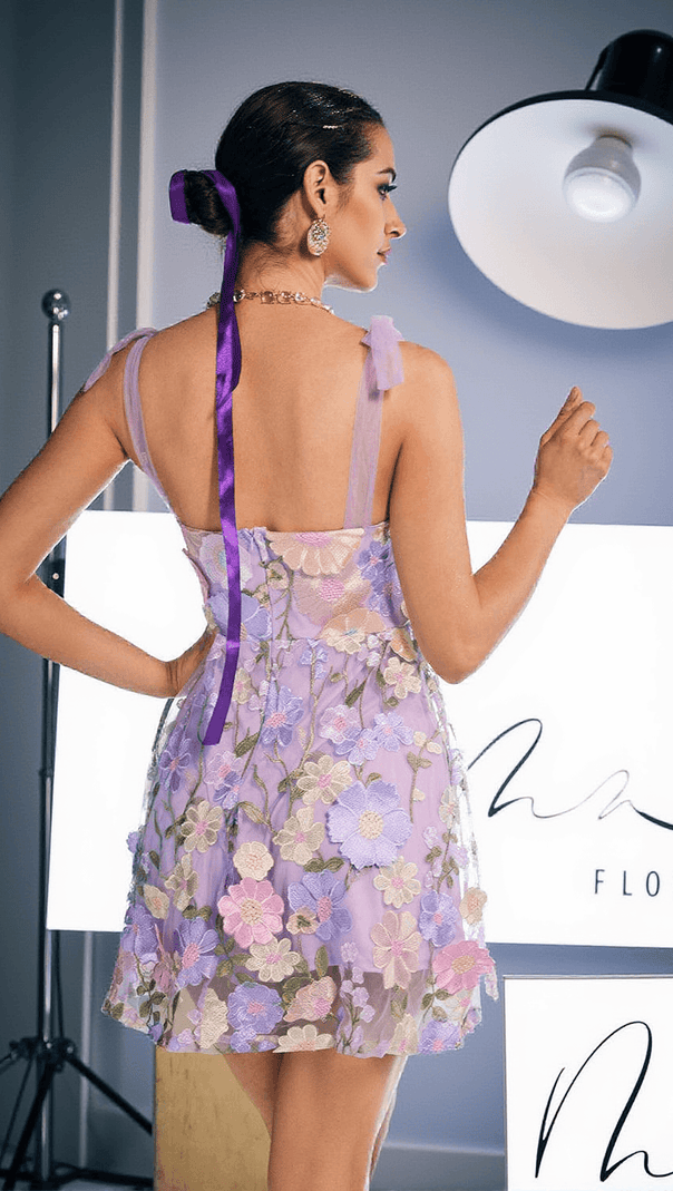 AIIZIE PHILIP LACE UP EMBROIDERED MINI DRESS - product image