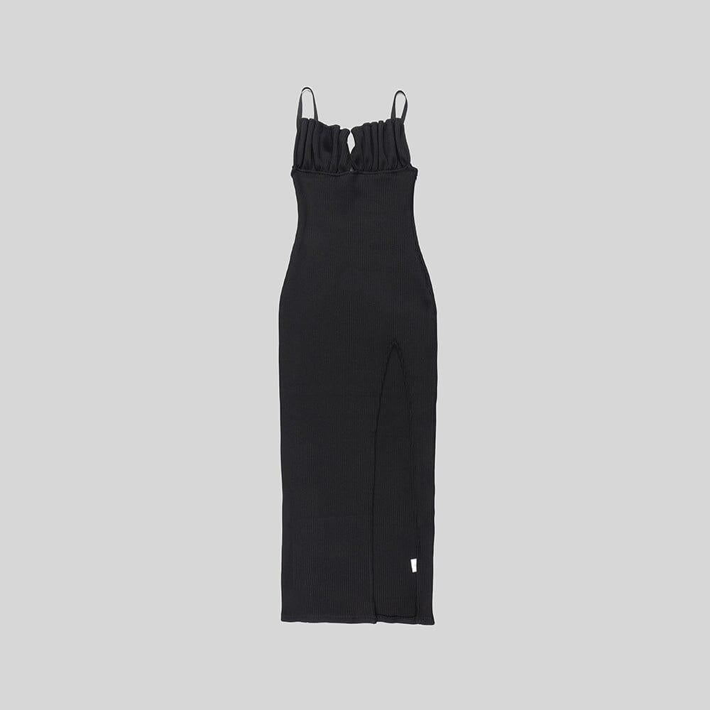 AIIZIE KNIT DRESS WITH SEASHELLS BREAST AND HIGH SLIT BLACK - product image
