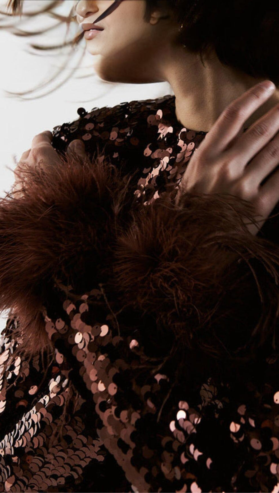 SEQUIN FEATHER LONG SLEEVES MIDI DRESS