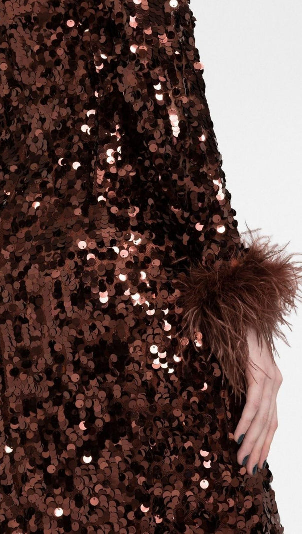 AIIZIE SEQUIN FEATHER LONG SLEEVES MIDI DRESS - product image