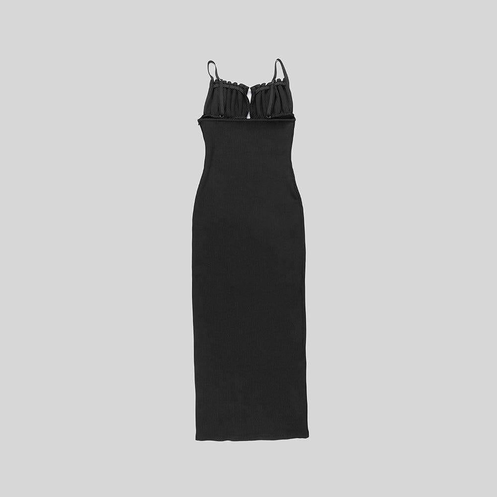 AIIZIE KNIT DRESS WITH SEASHELLS BREAST AND HIGH SLIT BLACK - product image