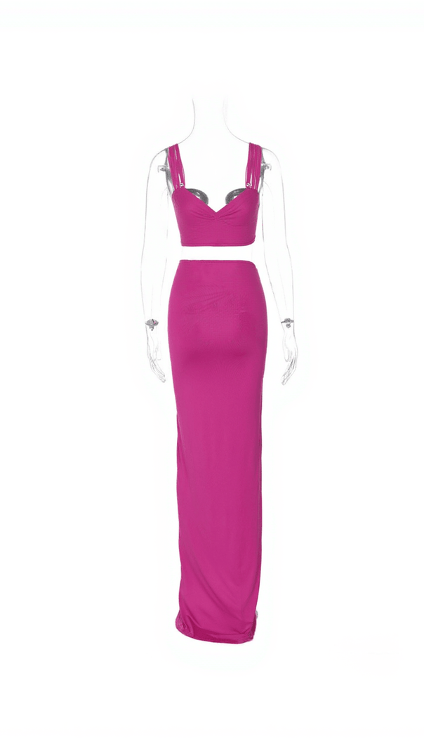 AIIZIE METAL HARDWARE SPLIT SKIRT SET IN HOT PINK - product image