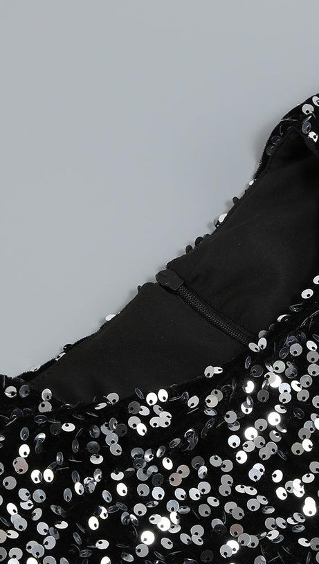 SEQUIN FEATHER LONG SLEEVES MIDI DRESS