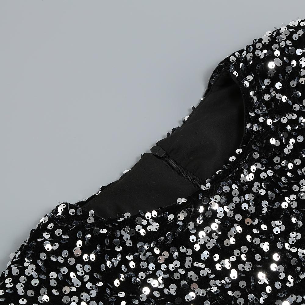 ABITO MIDI A MANICHE LUNGHE CON PIUME E PAILLETTES