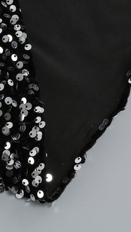 SEQUIN FEATHER LONG SLEEVES MIDI DRESS