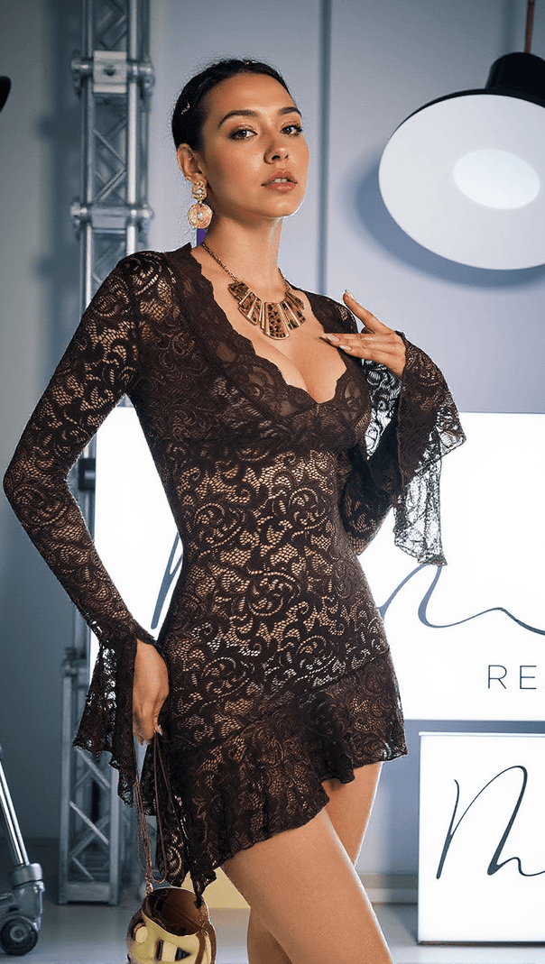 AIIZIE ANGHARAD V NECK LACE MINI DRESS - product image