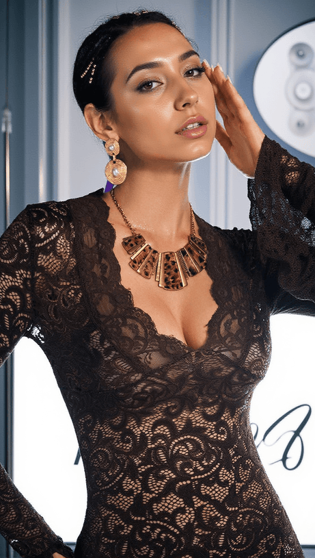 ANGHARAD V NECK LACE MINI DRESS