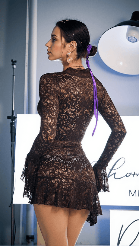 ANGHARAD V NECK LACE MINI DRESS