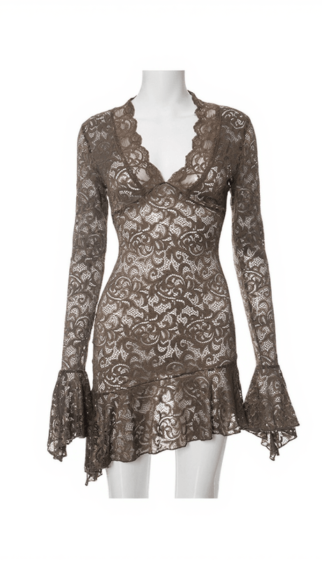 ANGHARAD V NECK LACE MINI DRESS