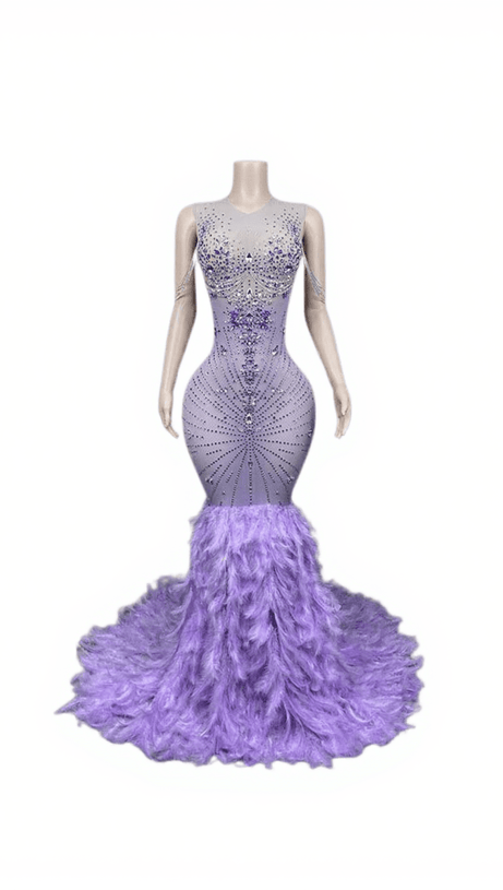 ABITO LUNGO CON PIUME E STRASS CHAVIV