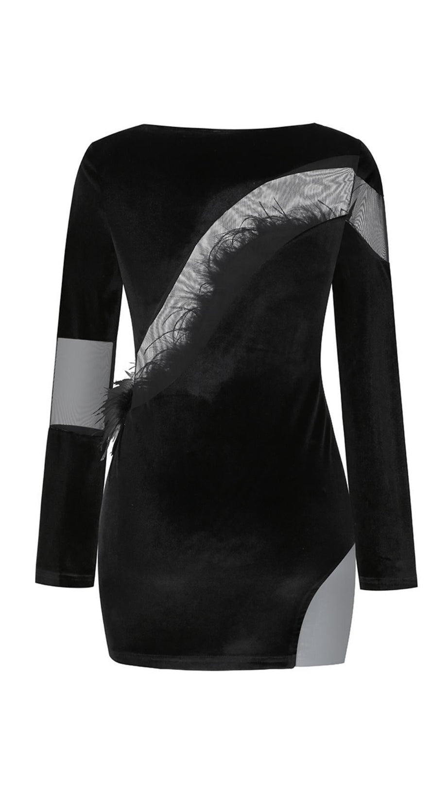 LONG SLEEVES FEATHER MINI DRESS IN BLACK