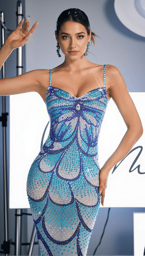 CRO��A SPAGHETTI PRINT CRYSTAL MAXI DRESS