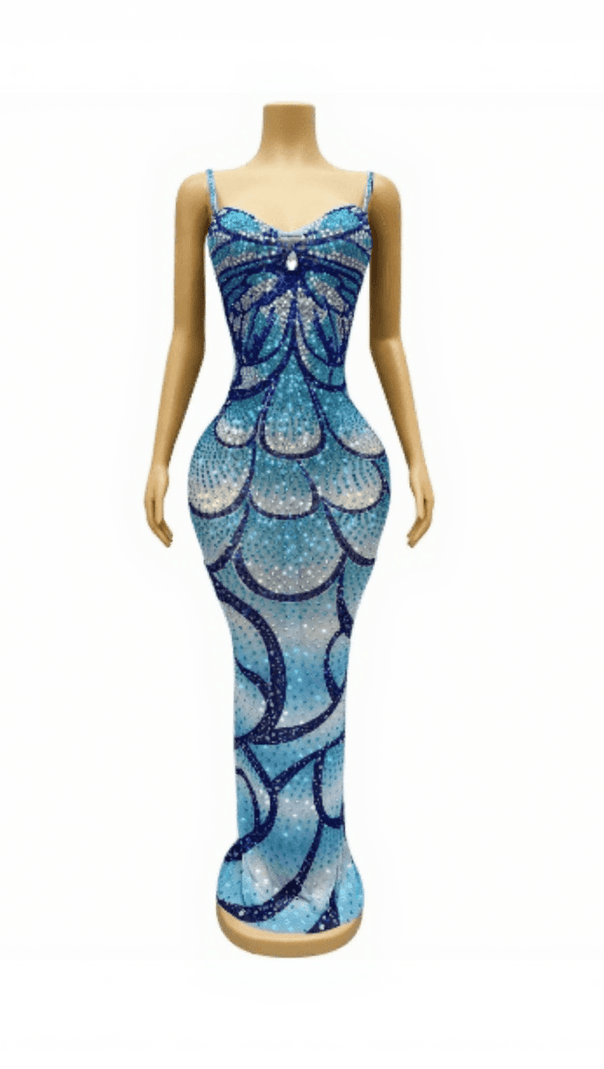 AIIZIE CRO��A SPAGHETTI PRINT CRYSTAL MAXI DRESS - product image