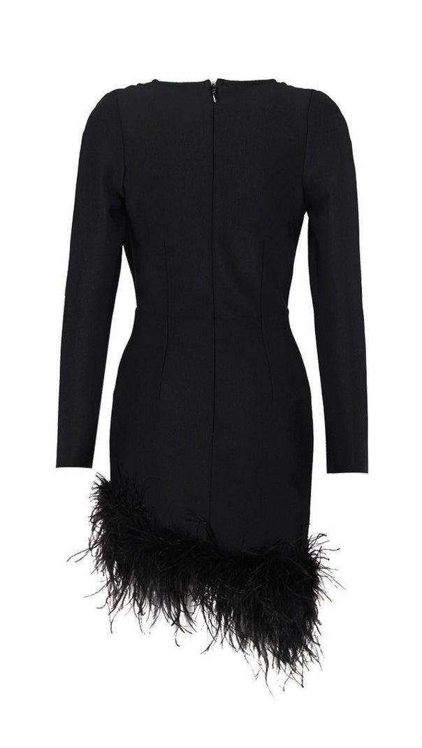 AIIZIE LONG SLEEVES FEATHER MINI DRESS IN BLACK - product image