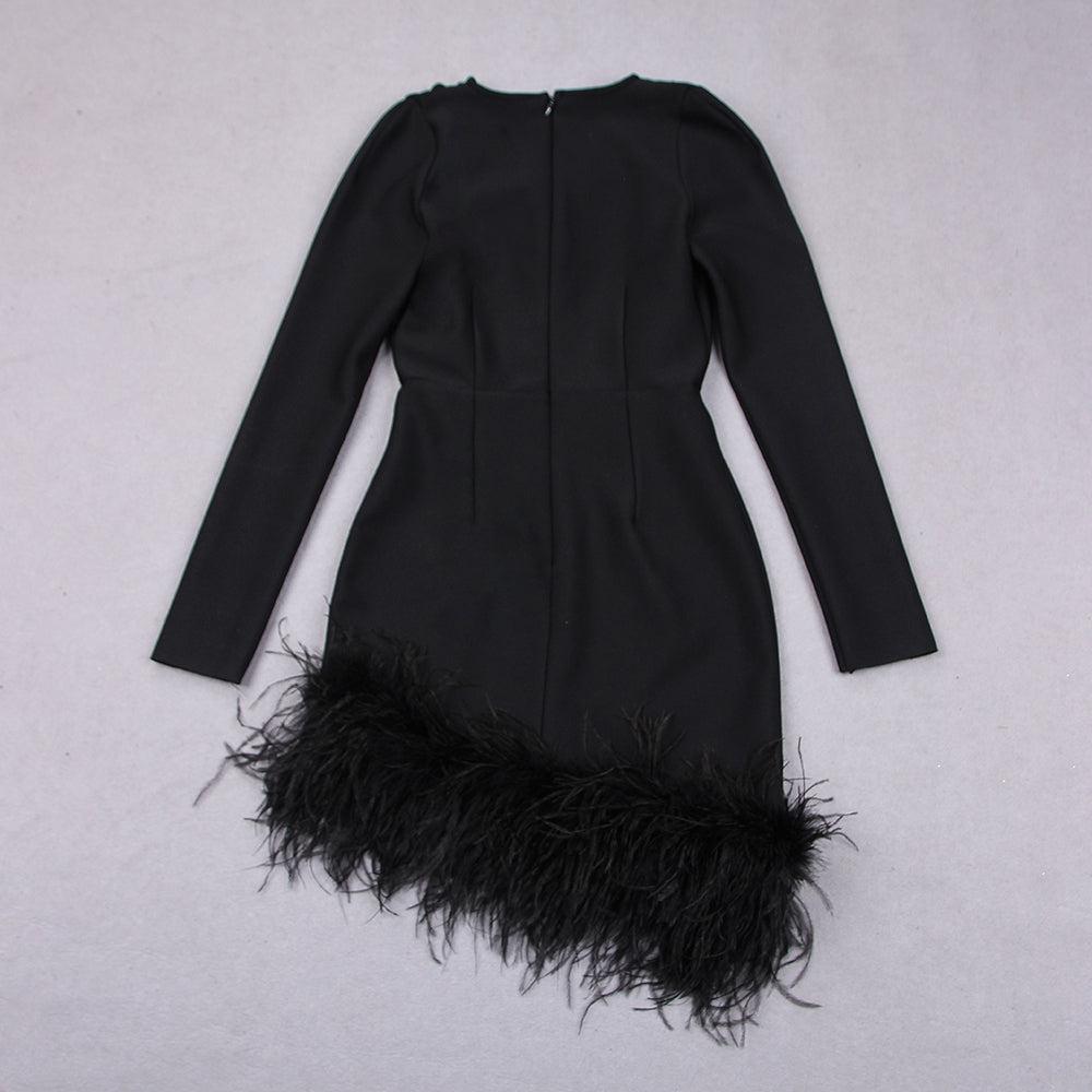 AIIZIE LONG SLEEVES FEATHER MINI DRESS IN BLACK - product image