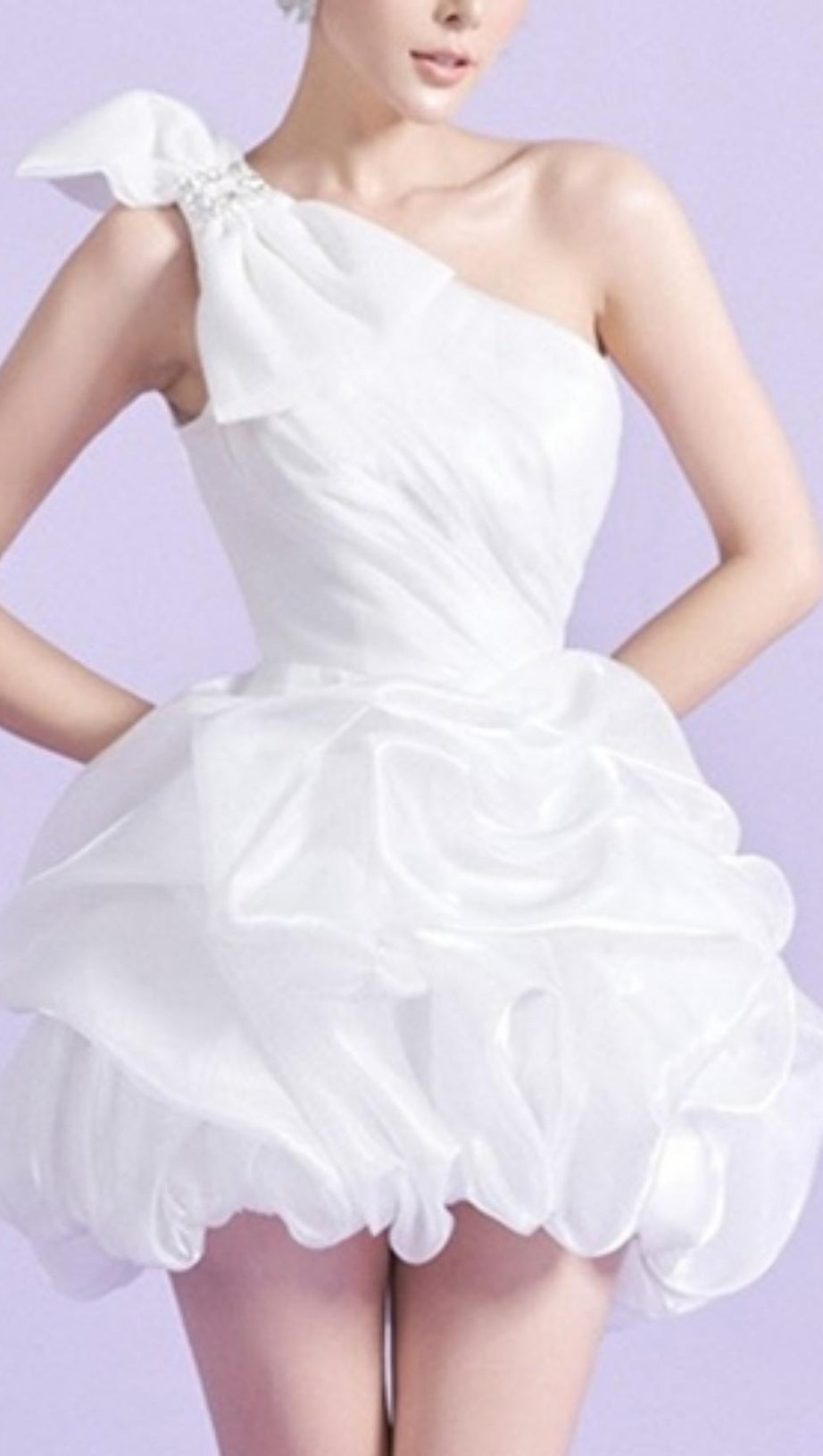 WHITE ONE SHOULDER BOWKNOT MINI DRESS