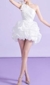 WHITE ONE SHOULDER BOWKNOT MINI DRESS