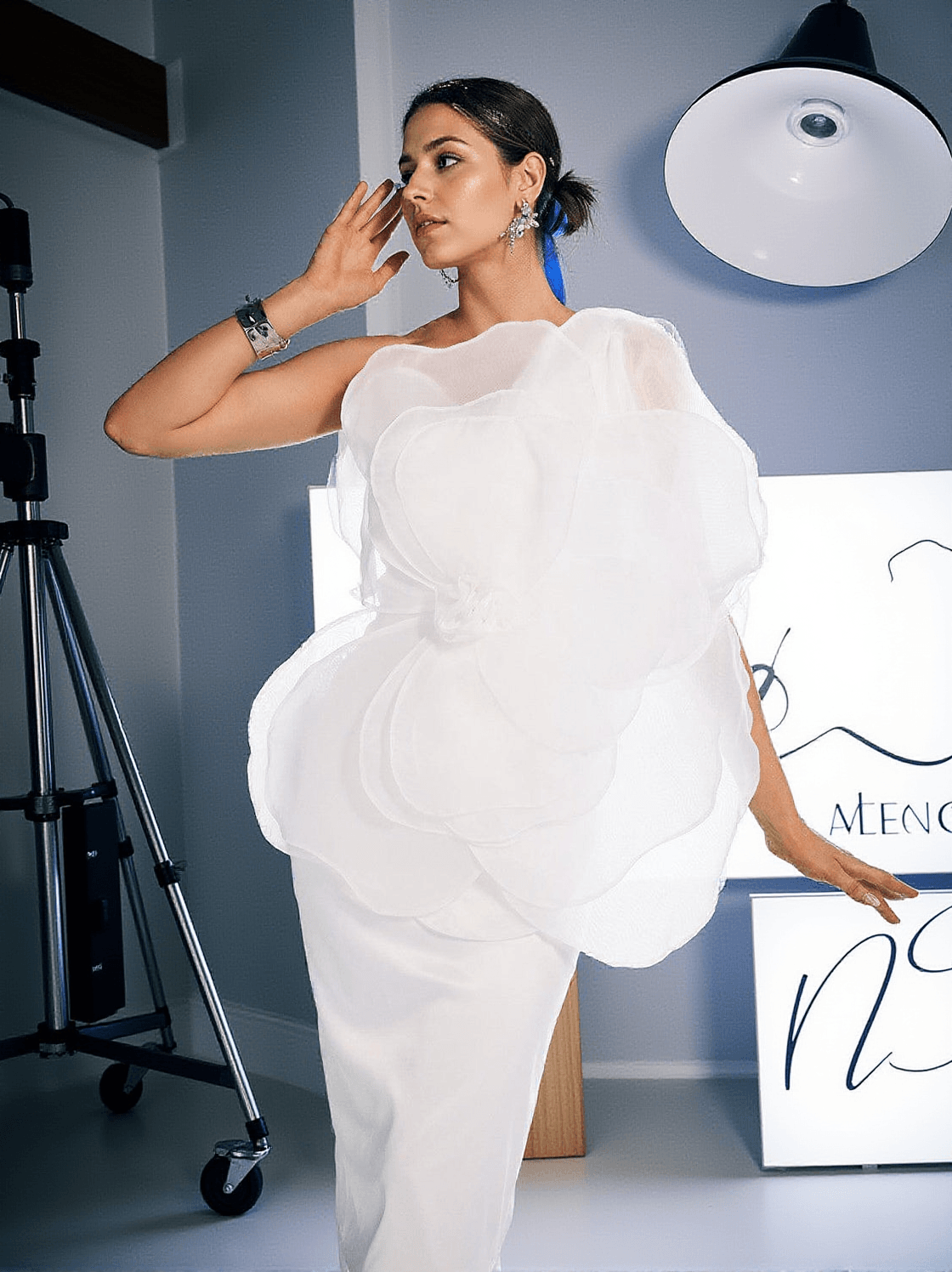 GANNON ONE SHOULDER FLOWER SATIN MIDI DRESS