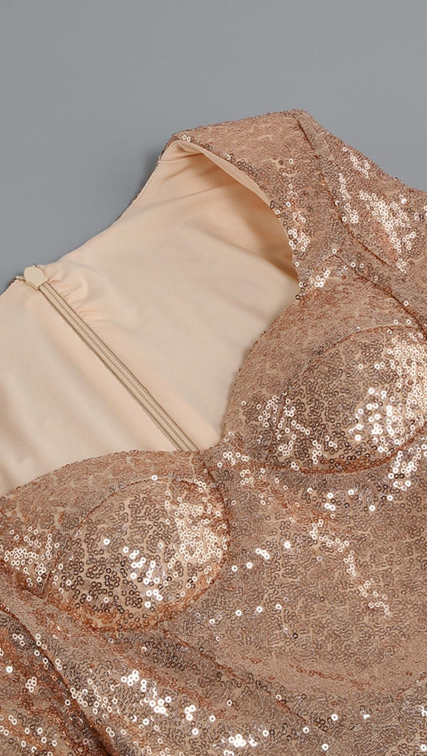 AIIZIE SEQUIN FEATHER MINI DRESS IN ROSE GOLD - product image