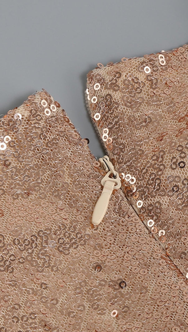 AIIZIE SEQUIN FEATHER MINI DRESS IN ROSE GOLD - product image