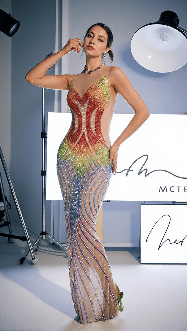 AIIZIE ELSKA SLEEVELESS CRYSTAL MESH DRESS - product image