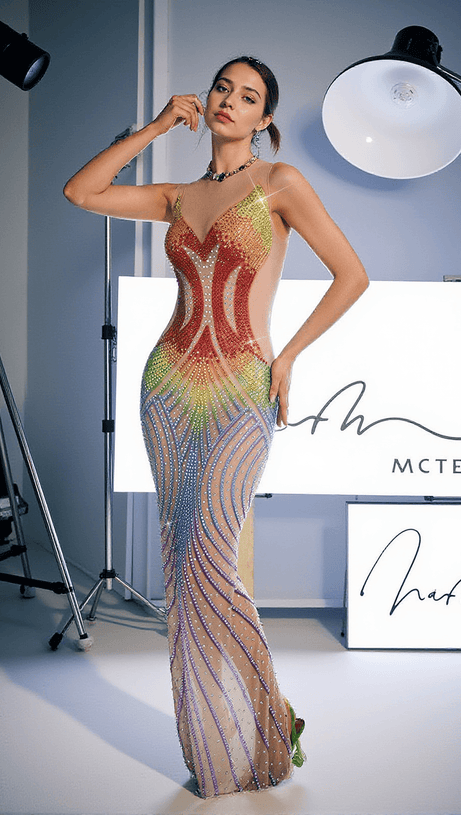 ELSKA SLEEVELESS CRYSTAL MESH DRESS