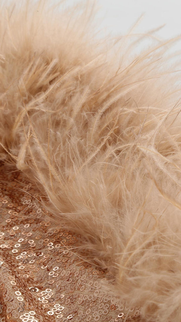 AIIZIE SEQUIN FEATHER MINI DRESS IN ROSE GOLD - product image
