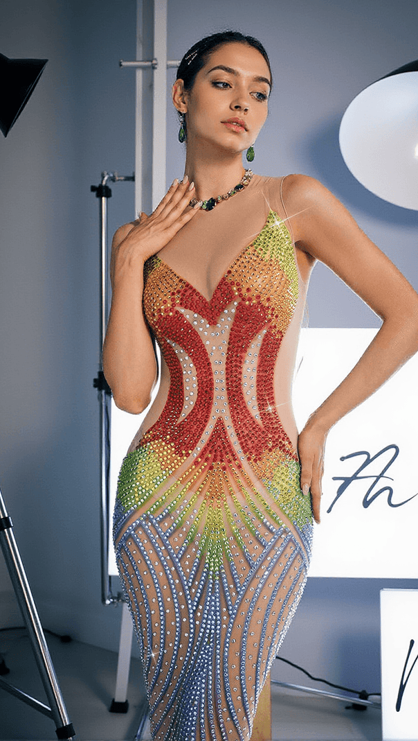 AIIZIE ELSKA SLEEVELESS CRYSTAL MESH DRESS - product image