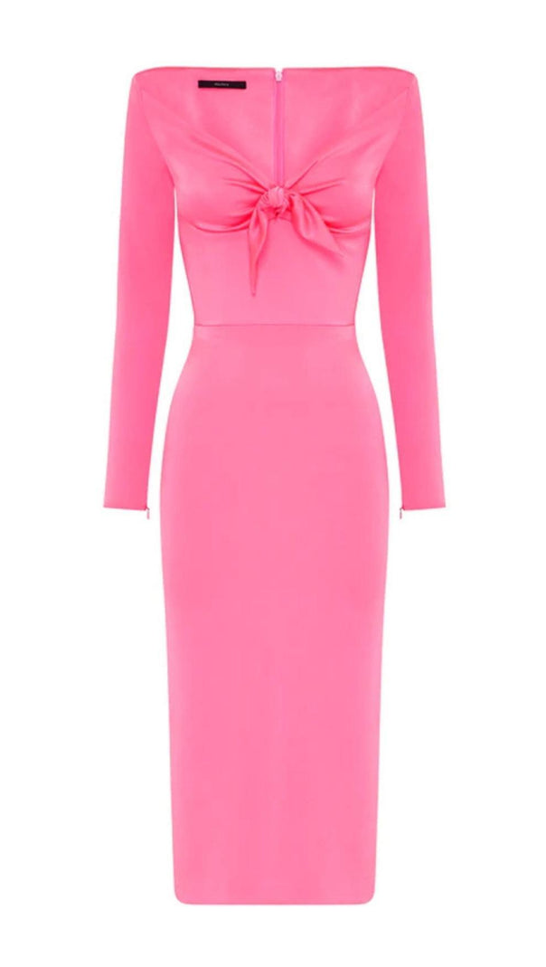 Pink Bow Bandage Midi Dress