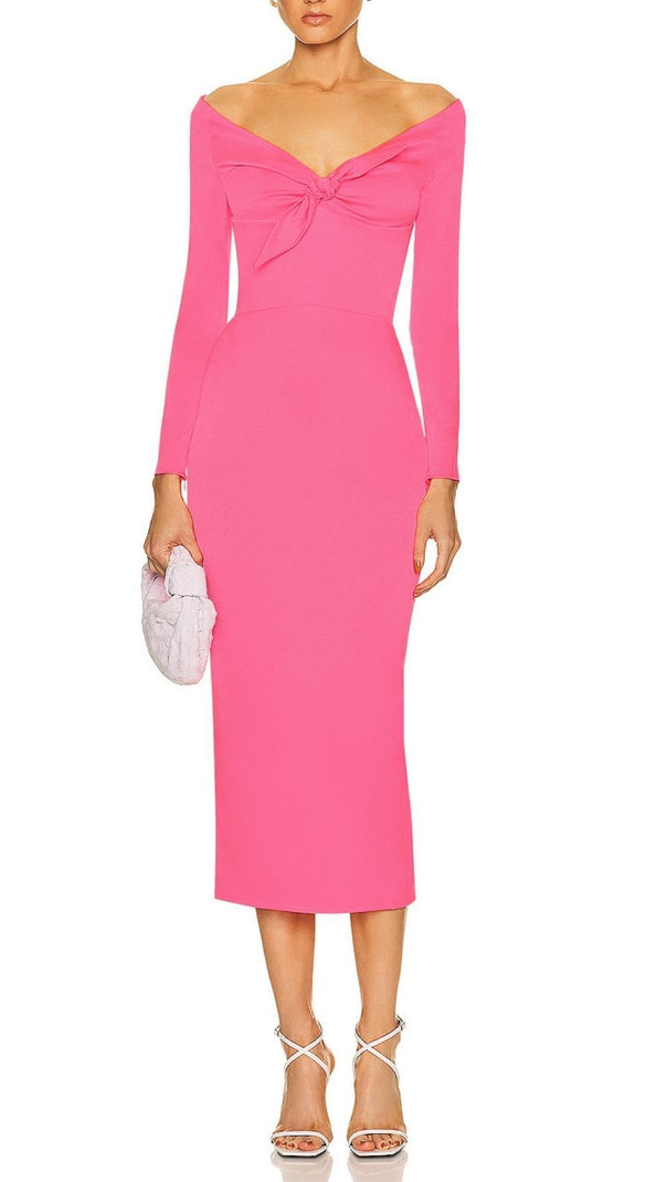 Pink Bow Bandage Midi Dress
