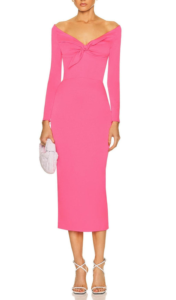 PINK BOW BANDAGE MIDI DRESS