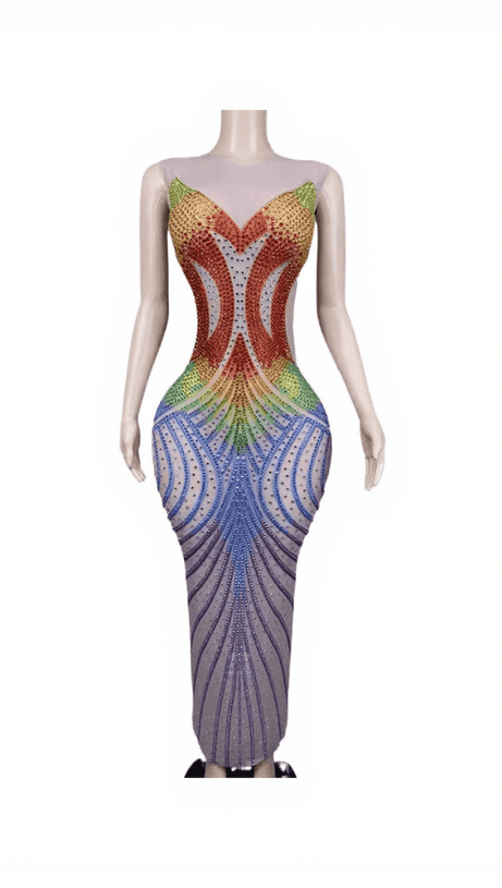 ELSKA SLEEVELESS CRYSTAL MESH DRESS