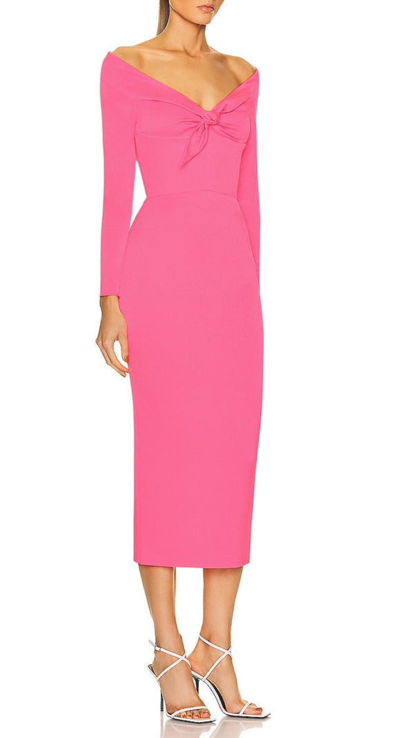 Pink Bow Bandage Midi Dress