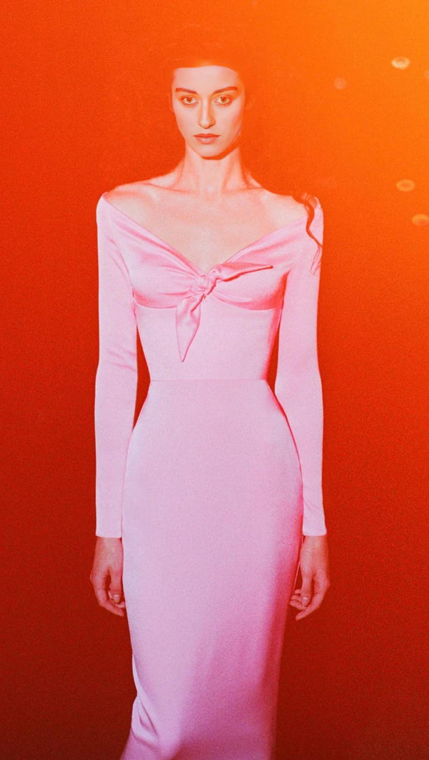 Pink Bow Bandage Midi Dress