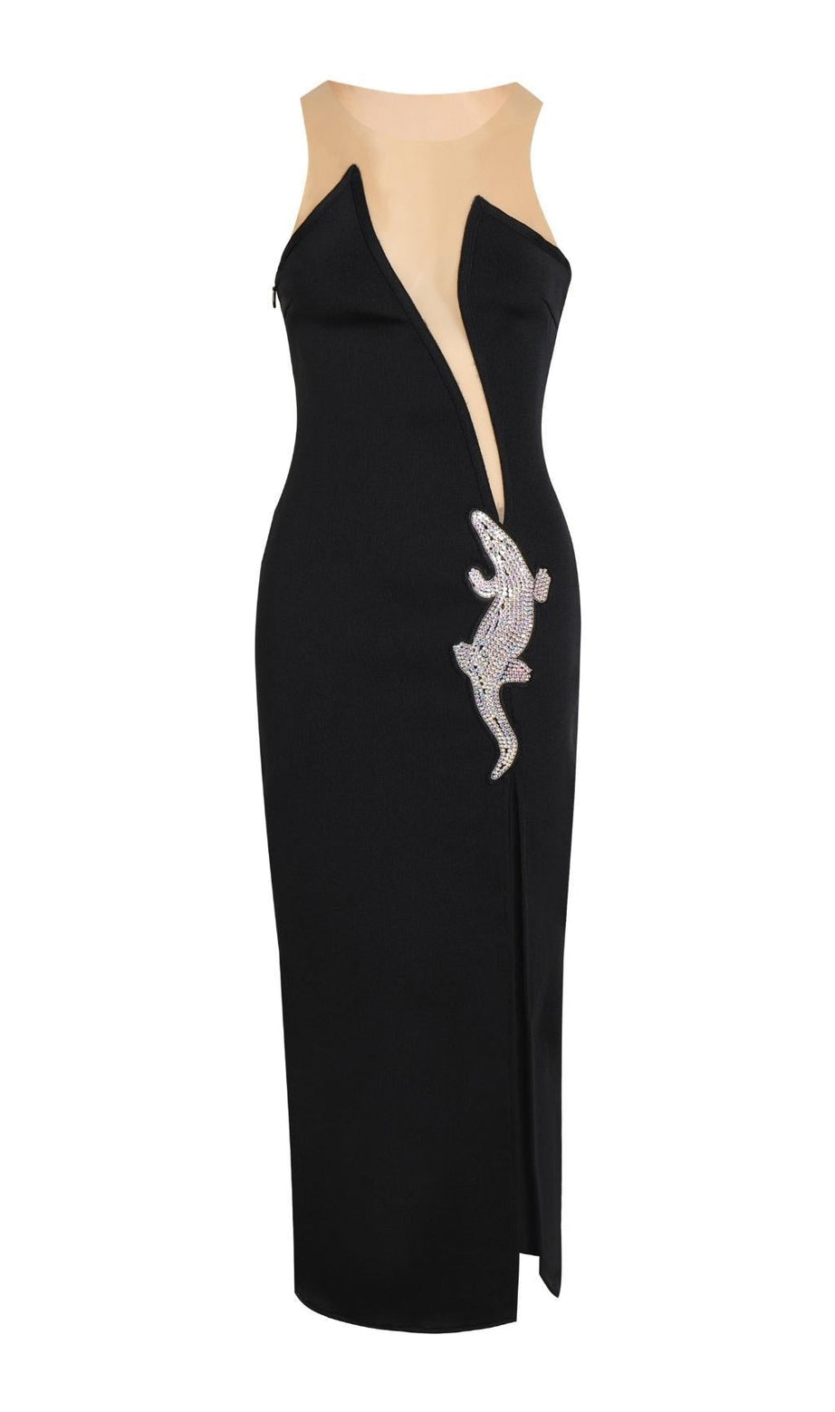 V-AUSSCHNITT BODYCON MAXIKLEID IN SCHWARZ