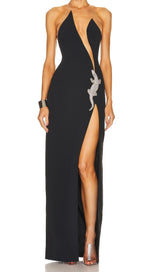 V NECK BODYCON MAXI DRESS IN BLACK