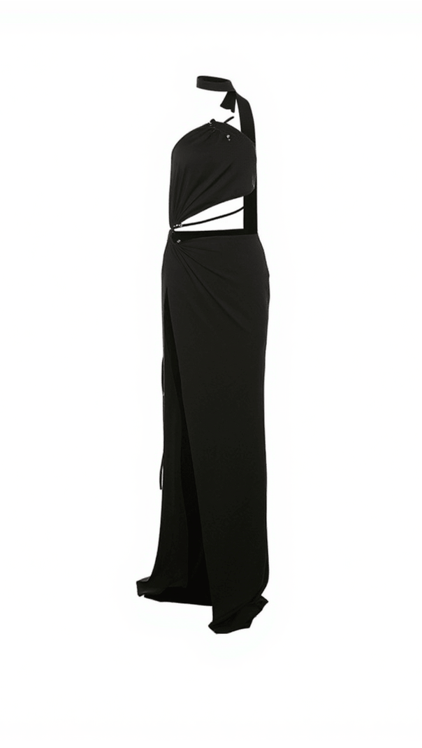 AIIZIE MIHI DRAPED CUTOUT BACKLESS MAXI DRESS IN BLACK - product image