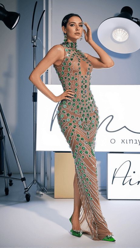 ABITO LUNGO CON STRASS AHAVA