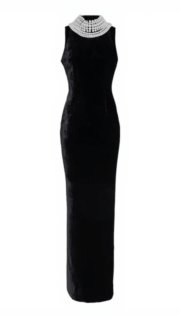 AIIZIE DUSTIN HIGH NECK PEARL EMBELLISHED MAXI DRESS - product image