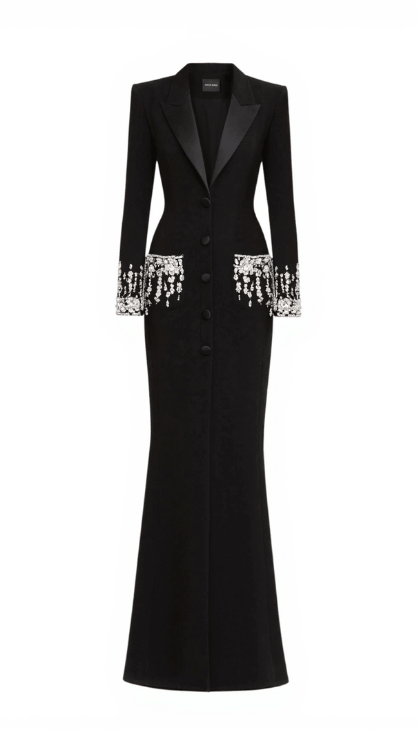 AIIZIE HASSAN RHINESTONE BLAZER DRESS IN BLACK - product image