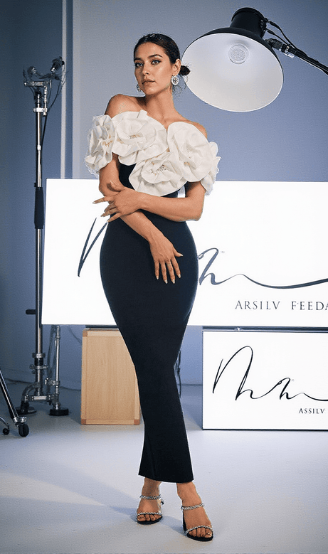 Creed Off Shoulder Flower Bandage Dress