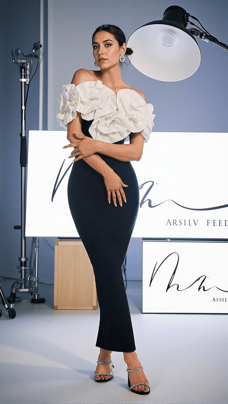 CREED OFF SHOULDER FLOWER BANDAGE DRESS