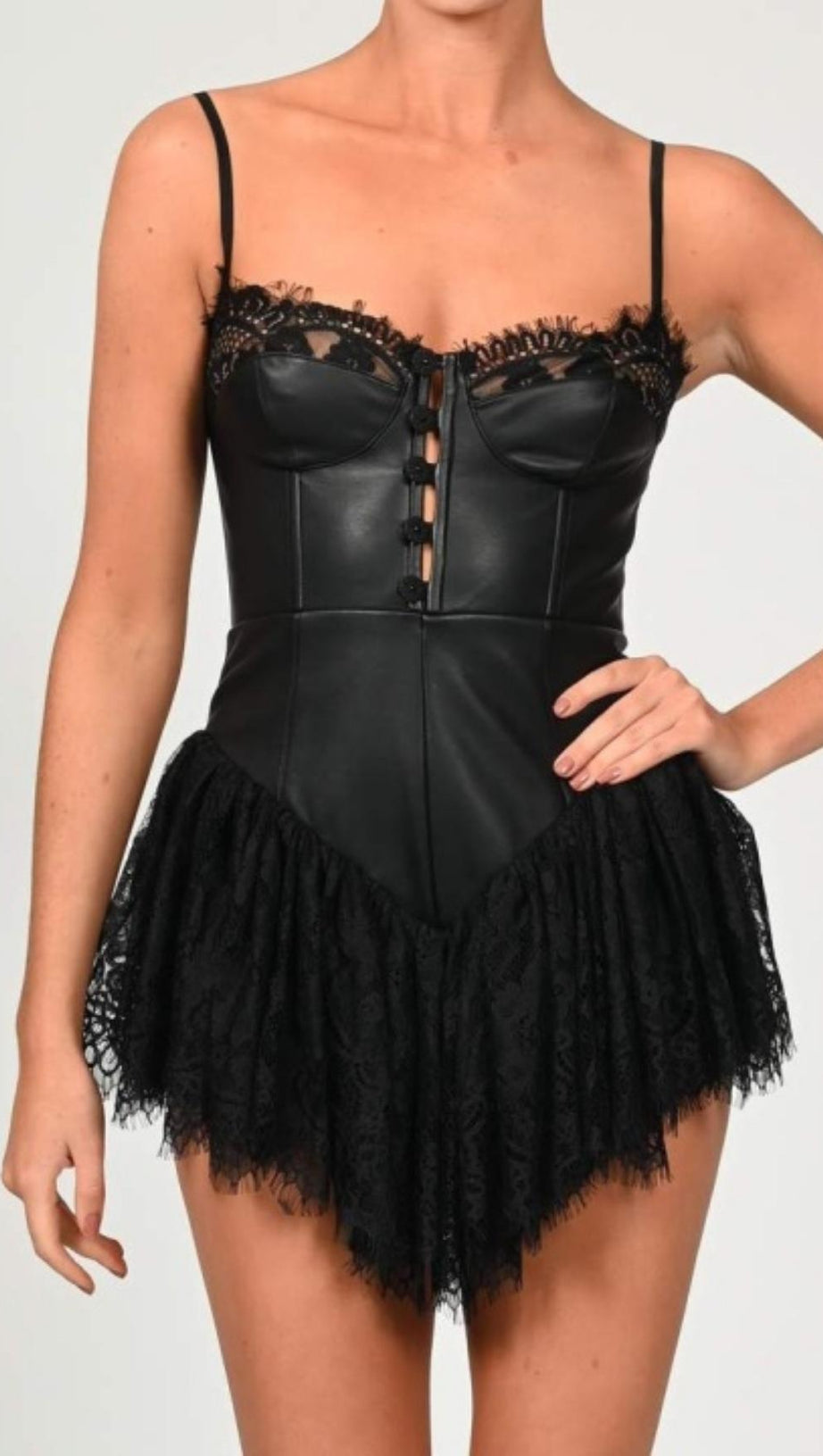 SLEEVELESS LACE MINI DRESS